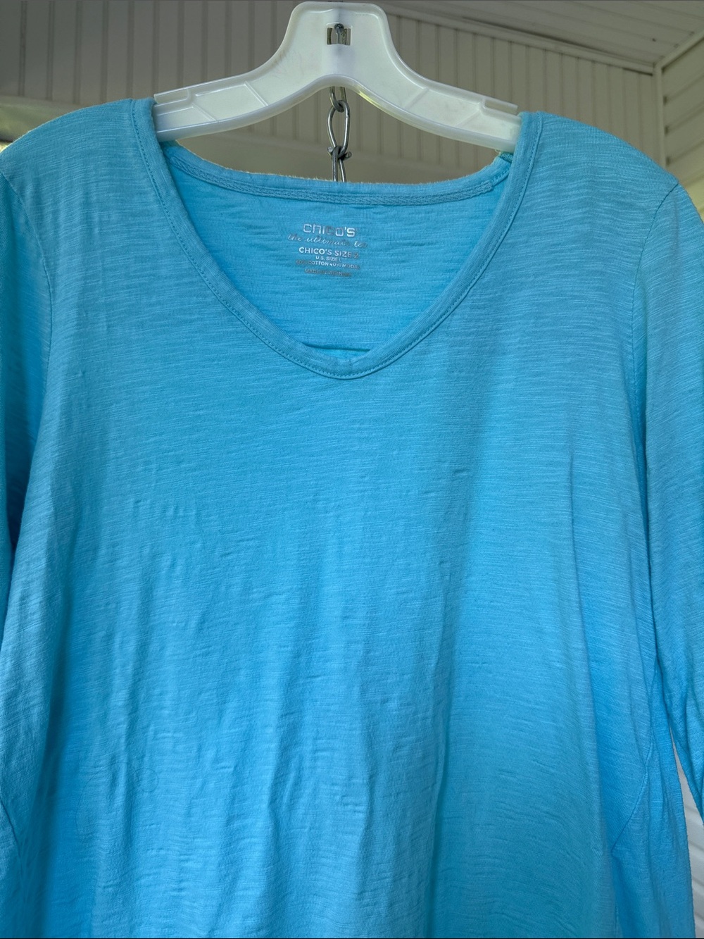 Chico's Bright Turquoise V-Neck Long Sleeve Top